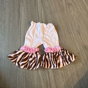Haute Baby Pink and Brown Zebra Ruffle Pants